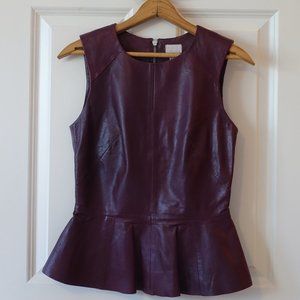 Leather Burgundy Peplum Top || 100% Leather